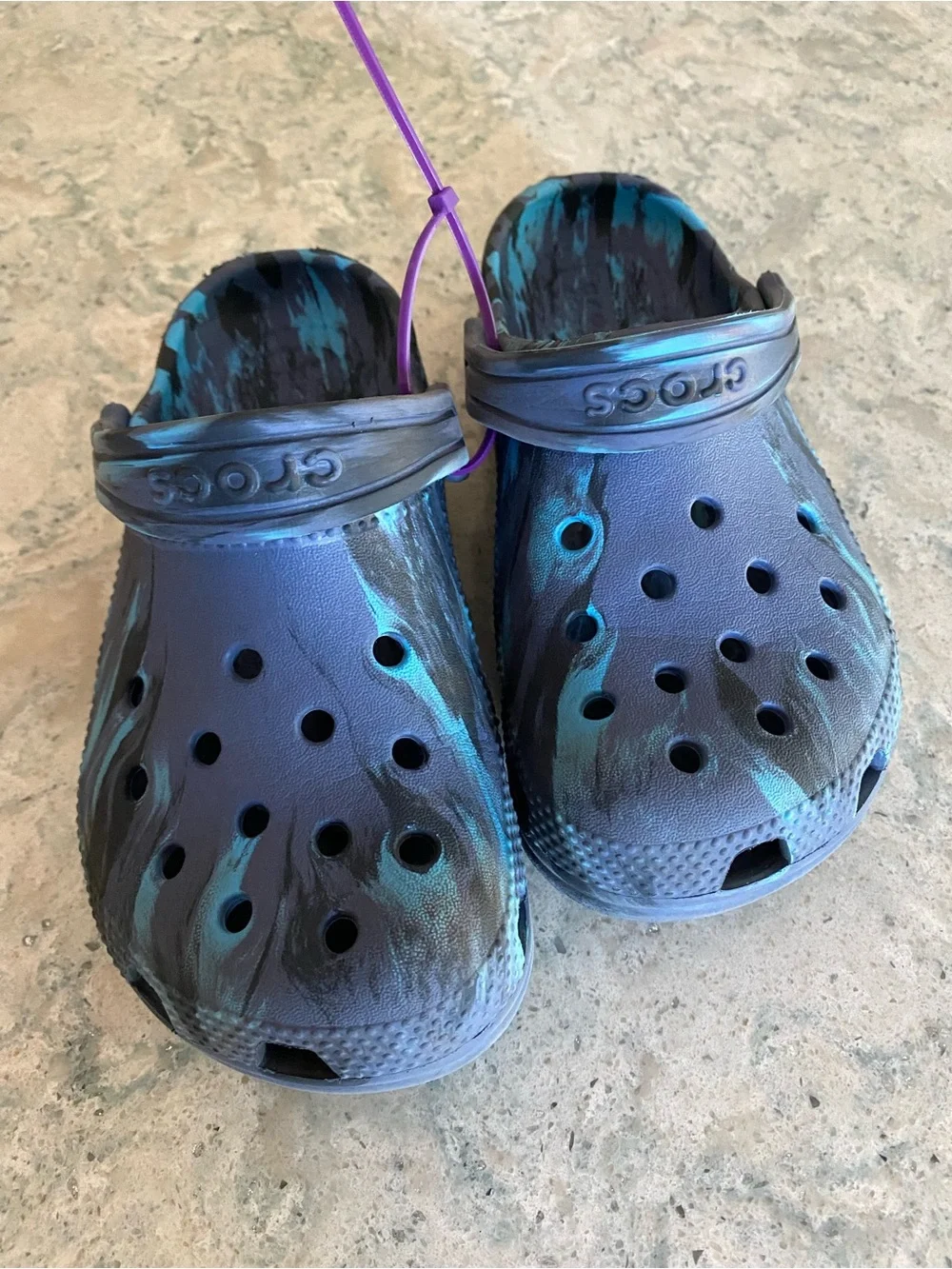 Crocs Kids Classic Clog - Navy with Turquoise Marbled Accents size 12